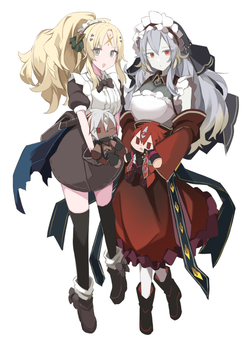 2girls, albaz_(yu-gi-oh!), alternate_costume, aluber_the_jester_of_despia, blazing_cartesia_the_virtuous, blonde_hair, character_doll, detached_sleeves