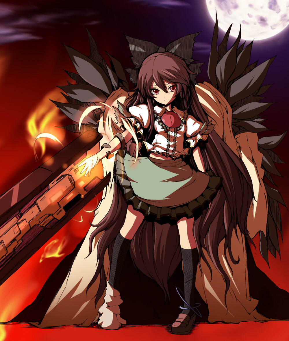 bow, brown_hair, hair_bow, kagero_(haruhi), reiuji_utsuho, shishigami_(sunagimo), solo, touhou