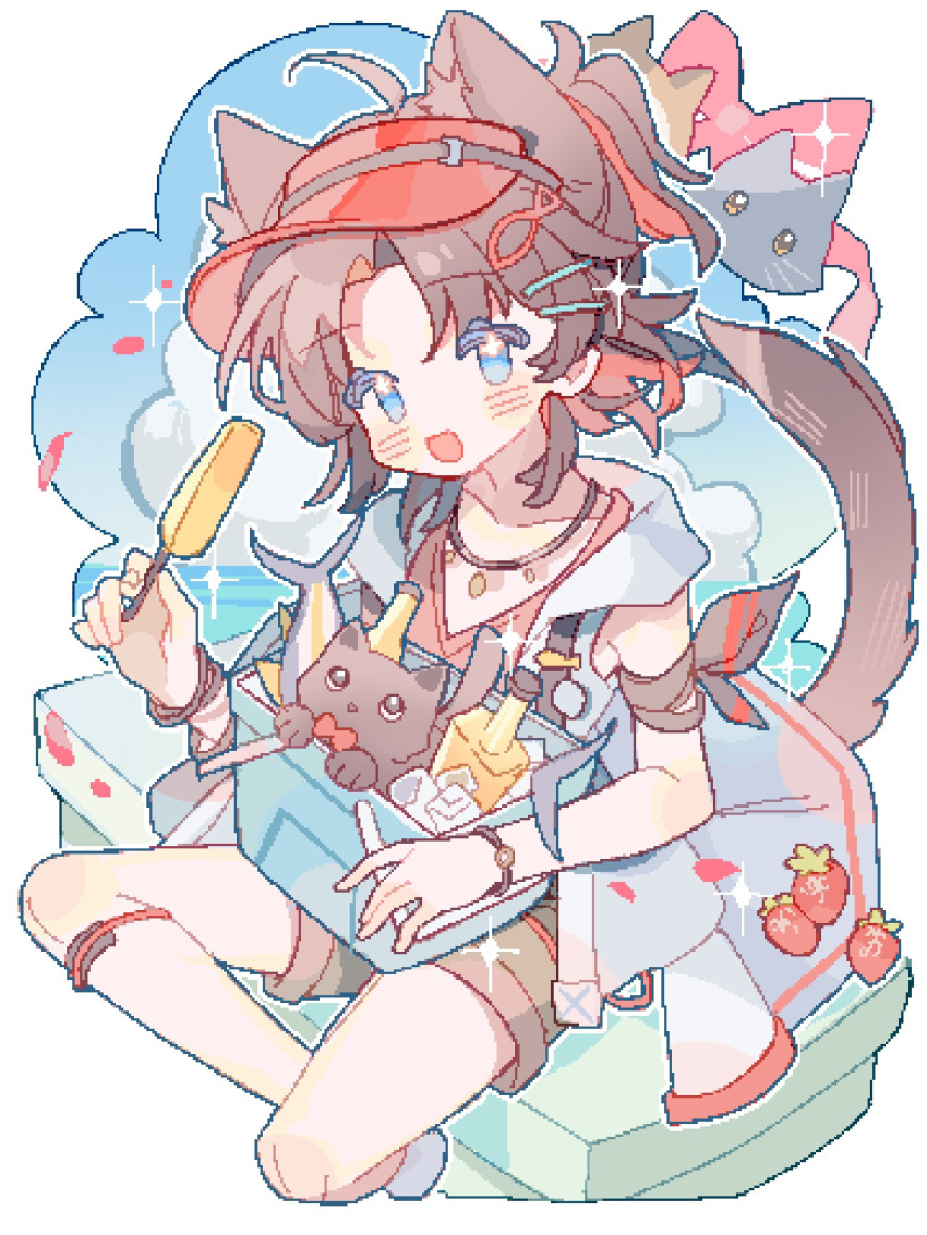 +_+, 1boy, animal_ear_fluff, animal_ears, arknights, armband, bench, black_armband