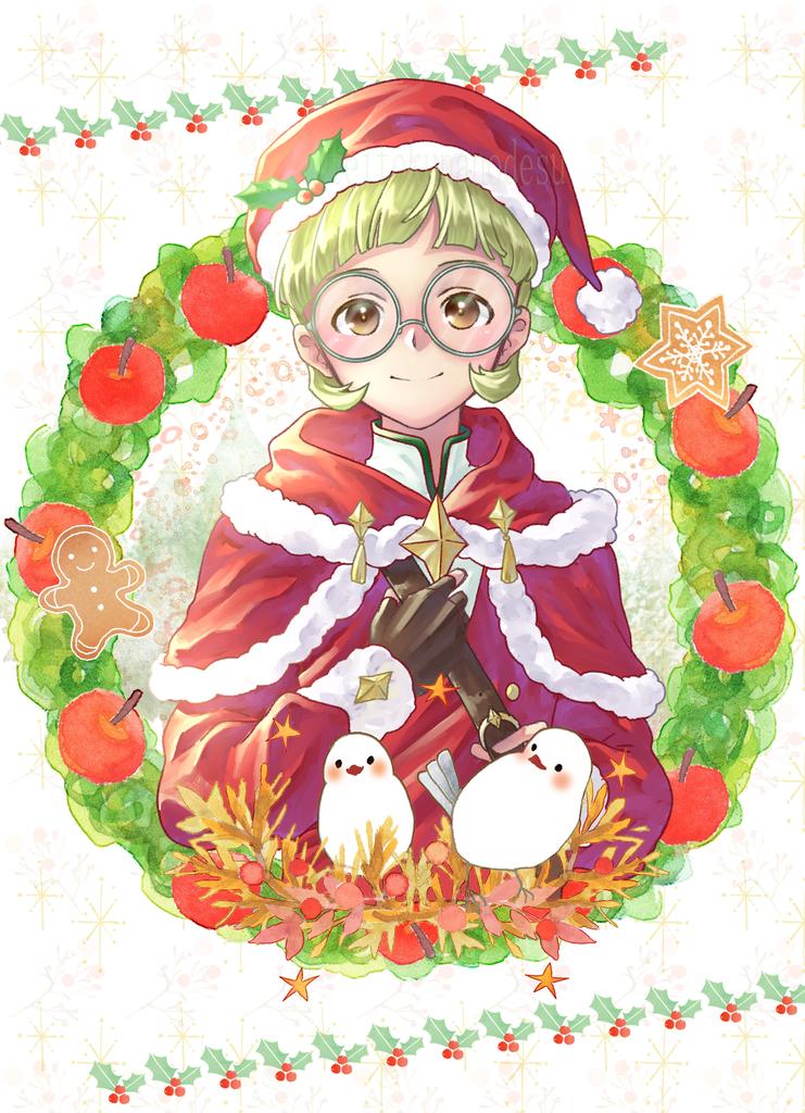 1boy, apple, blunt_bangs, brown_eyes, christmas_wreath, fire_emblem, fire_emblem:_three_houses, fire_emblem_heroes