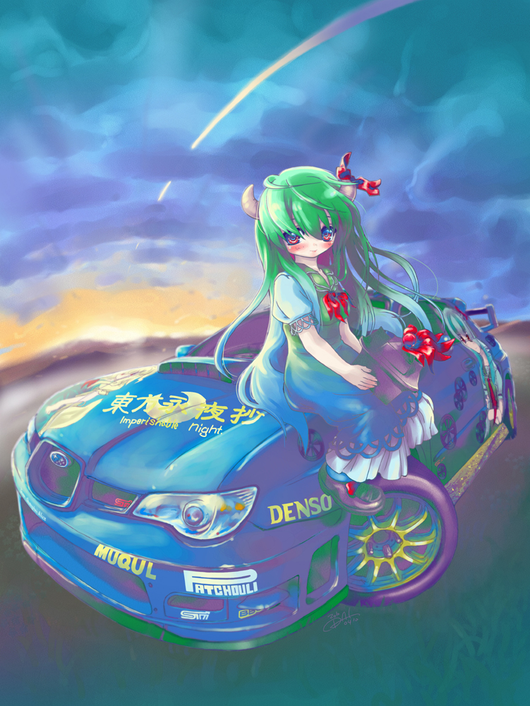 ex-keine, kamishirasawa_keine, motor_vehicle, oogami_dai, solo, subaru_(brand), subaru_impreza, touhou