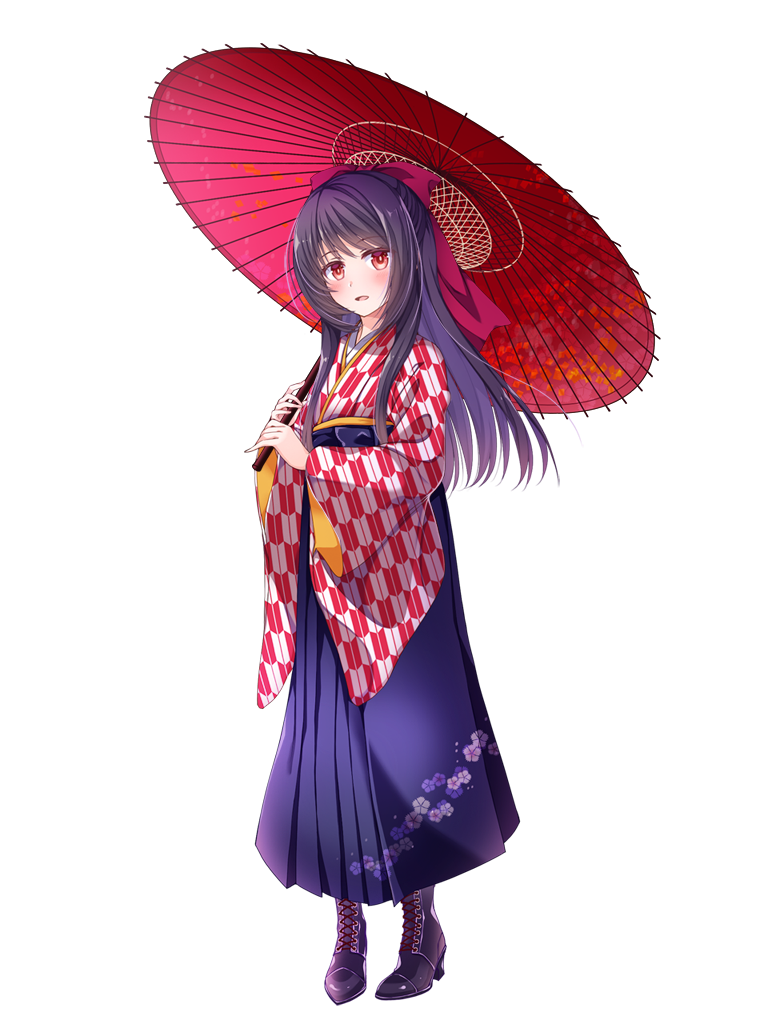 1girl, black_hair, blush, boots, chain_paradox, full_body, hakama, hakama_skirt