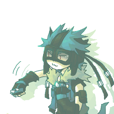 :3, blue_hair, fingerless_gloves, fur-trimmed, goggles, lucario, personification, pixel_art