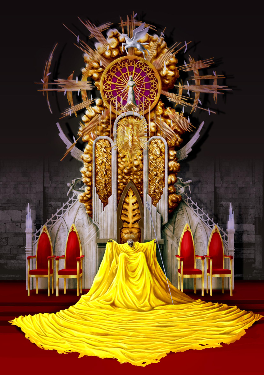 demon's_souls, demon's_souls, highres, horse, official_art, old_monk, robe, statue