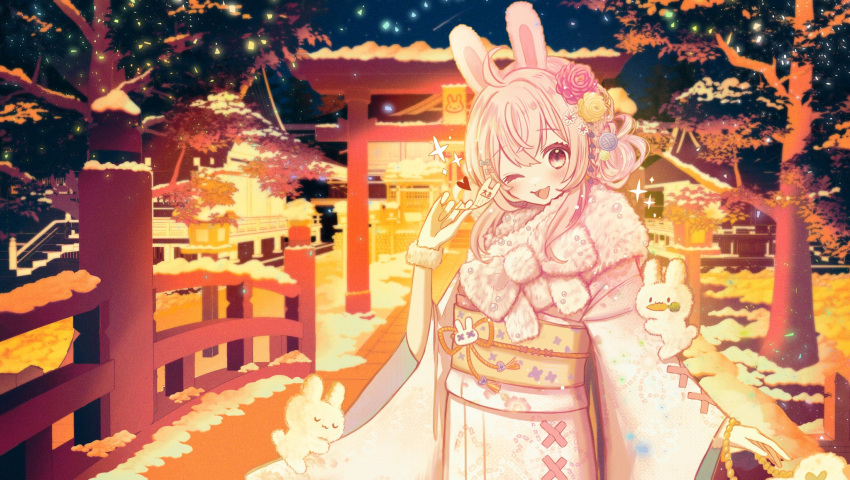 1girl, :3, ;3, ;d, ahoge, animal_ears, architecture, blue_bow