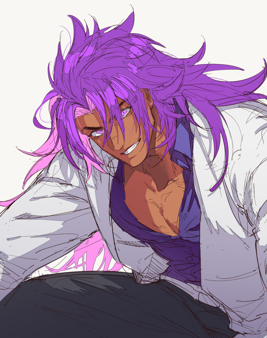 1boy, 5_horulu, bhima_(fate), collared_shirt, colored_inner_hair, dark-skinned_male, dark_skin, fate/grand_order