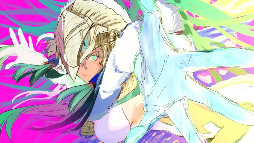 1girl, breasts, colorful, fate/grand_order, fate_(series), green_eyes, helmet, juer1004