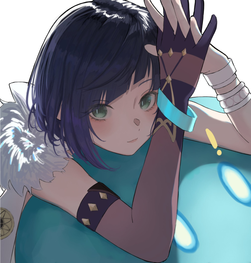 1girl, bangle, black_gloves, black_hair, blush, bracelet, closed_mouth, commentary_request