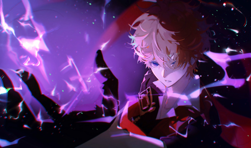1boy, black_gloves, blue_hair, delusion_(genshin_impact), erdff720, genshin_impact, gloves, highres