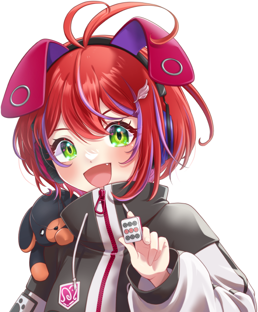 1girl, :d, akane_canna, akane_canna_(2nd_costume), animal_ear_headphones, animal_ears, antenna_hair, black_coat