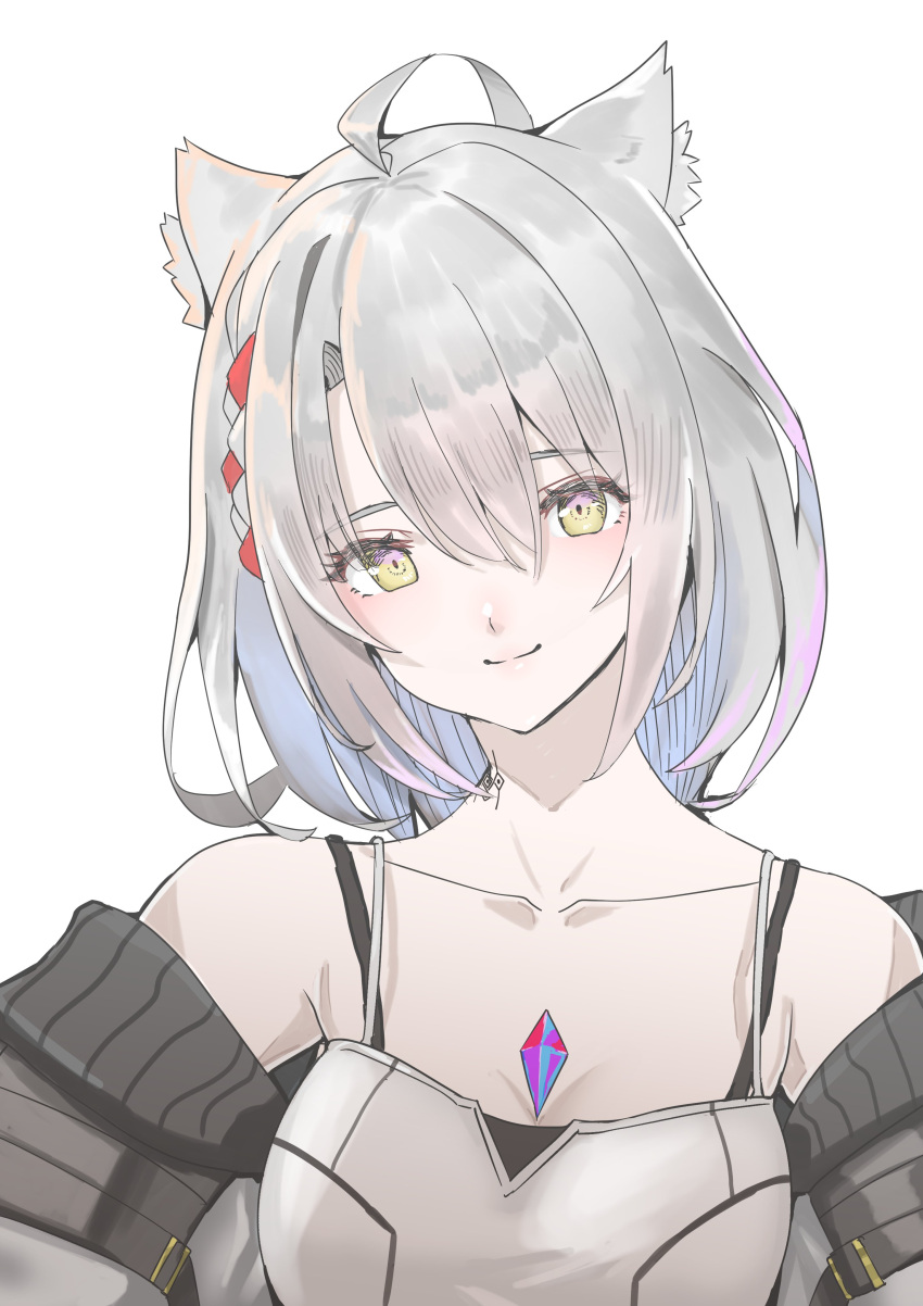 1girl, absurdres, animal_ears, breasts, camisole, cat_ears, grey_hair, highres