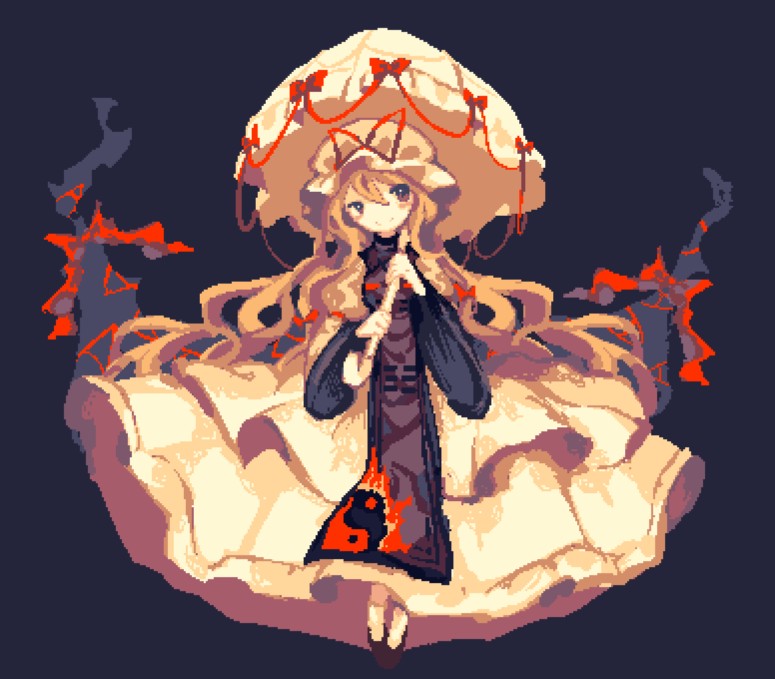 1girl, black_footwear, blonde_hair, bow, dress, frilled_dress, frills, full_body