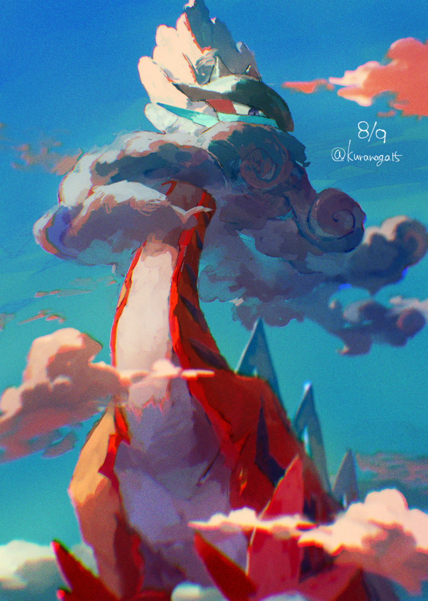 artist_name, blue_sky, clouds, commentary_request, dated, day, highres, long_neck
