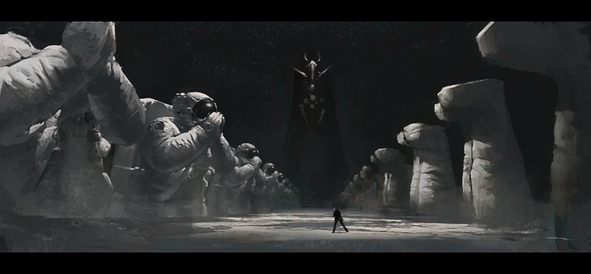 1boy, 6+others, absurdres, astronaut, black_hair, black_jacket, black_pants, chainsaw_man