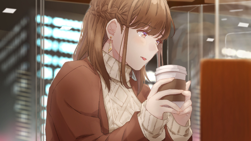 1girl, absurdres, blurry, blurry_background, blurry_foreground, blush, braid, brown_eyes