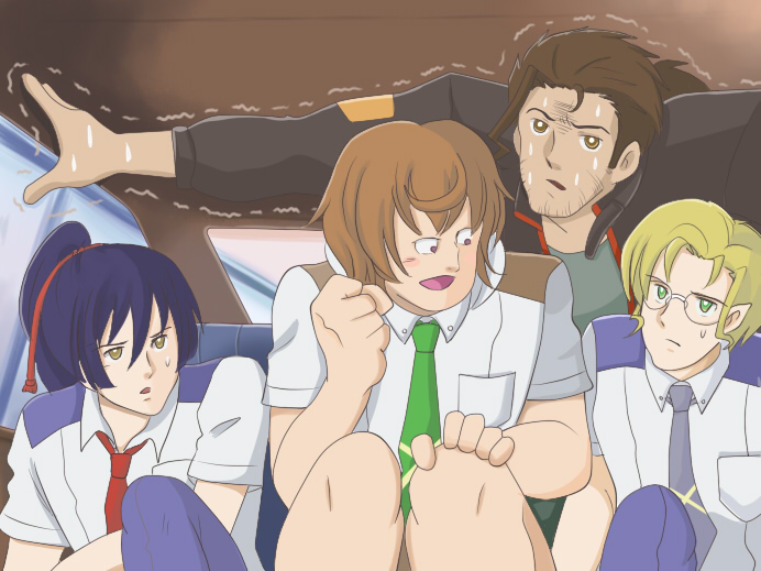 cap, choujikuu_yousai_macross, crossover, ichijo_hikaru, ichijou_hikaru, jacket, kakizaki_hayao, luca_angeloni
