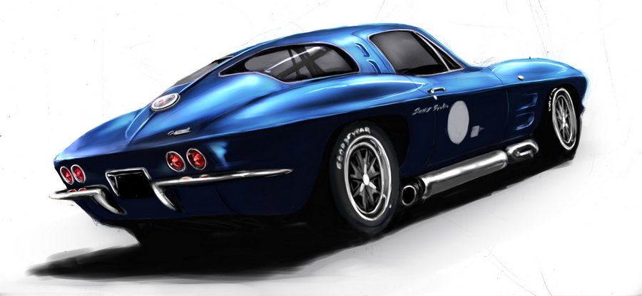artip_wan, car, chevrolet, chevrolet_corvette, chevrolet_corvette_c2, from_behind, motor_vehicle, no_humans