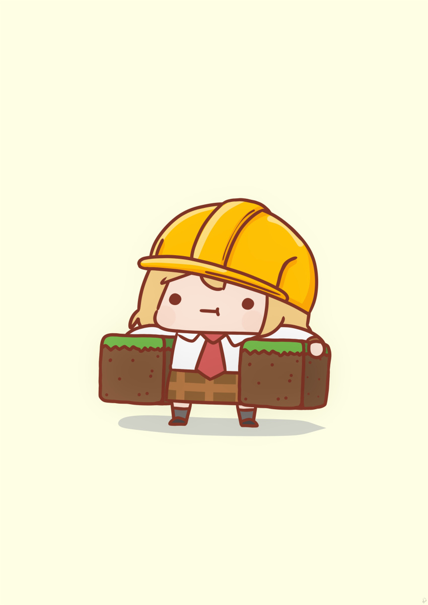 ._., 1girl, :t, absurdres, black_footwear, block_(minecraft), block_(object), blonde_hair