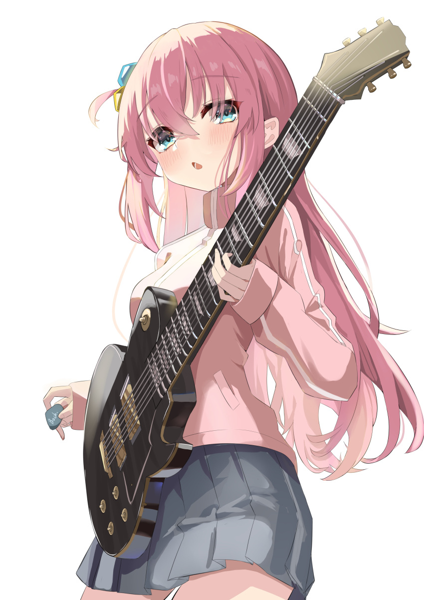 1girl, absurdres, blue_eyes, blush, bocchi_the_rock!, breasts, chun_jiang, commentary_request