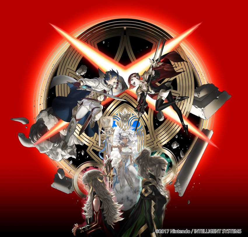 2boys, 3girls, alfonse_(fire_emblem), animal_ears, armor, ash_(fire_emblem), blonde_hair, blue_hair