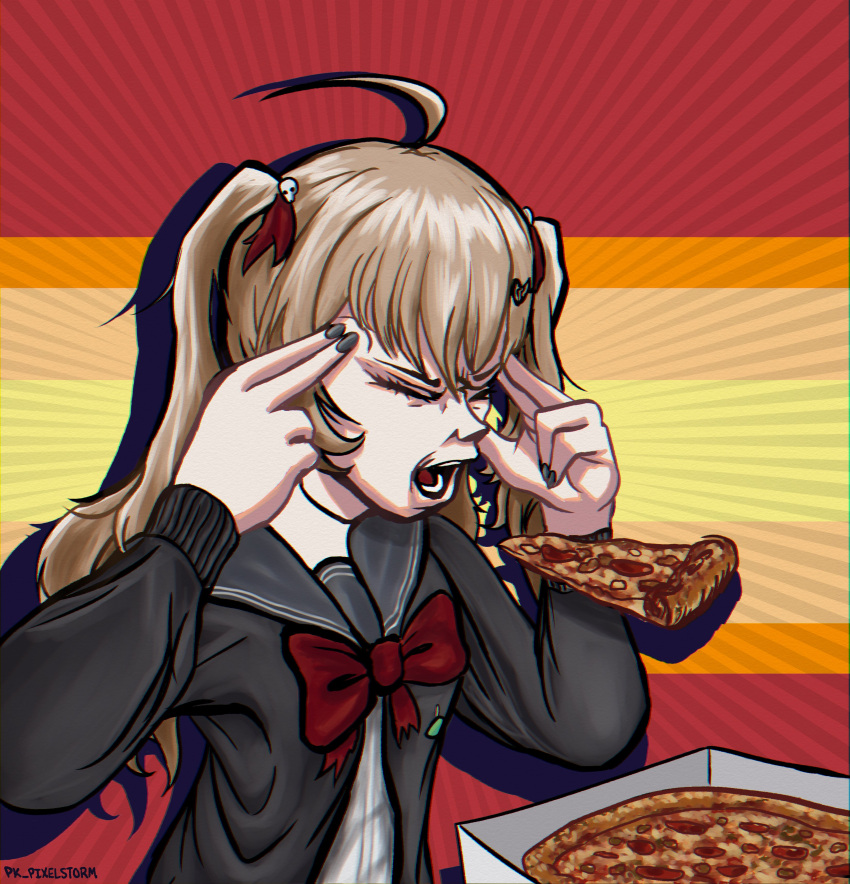 1girl, absurdres, ahoge, artist_name, black_cardigan, black_nails, bow, bowtie
