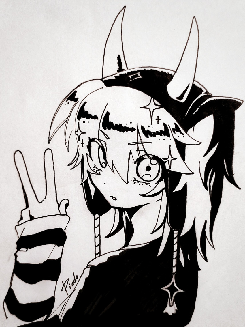 1girl, a.i._voice, adachi_rei, alternate_costume, commentary, earflap_beanie, from_behind, greyscale