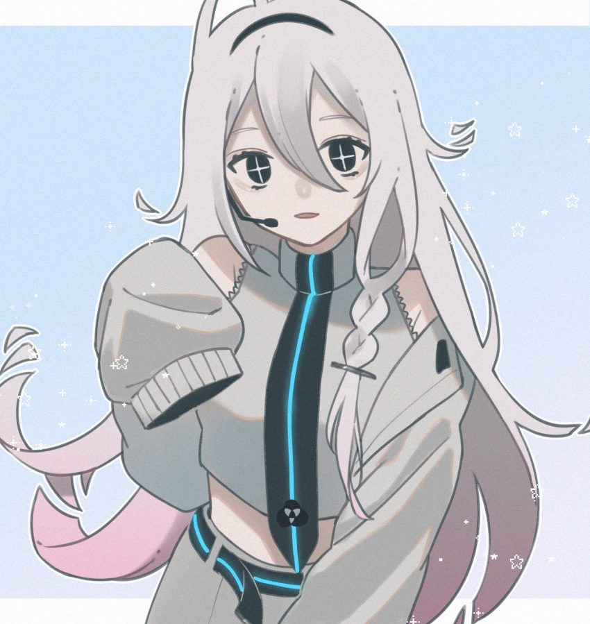 1girl, alternate_costume, alternate_eye_color, bare_shoulders, belt, black_belt, black_eyes, black_hairband