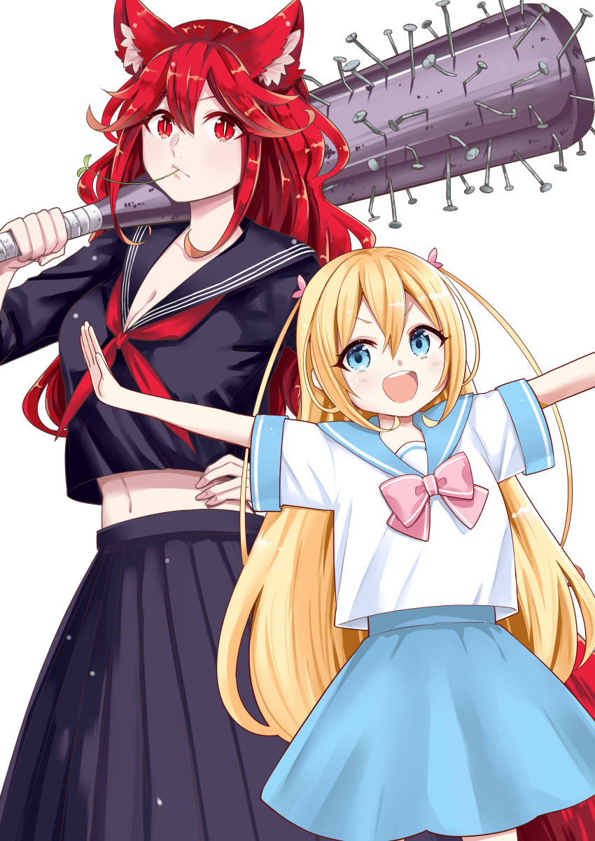 2girls, animal_ears, baseball_bat, charlotte_zenfis, flay_(jitsu_wa_ore_saikyou_deshita?), jitsu_wa_ore_saikyou_deshita?, long_hair, official_art