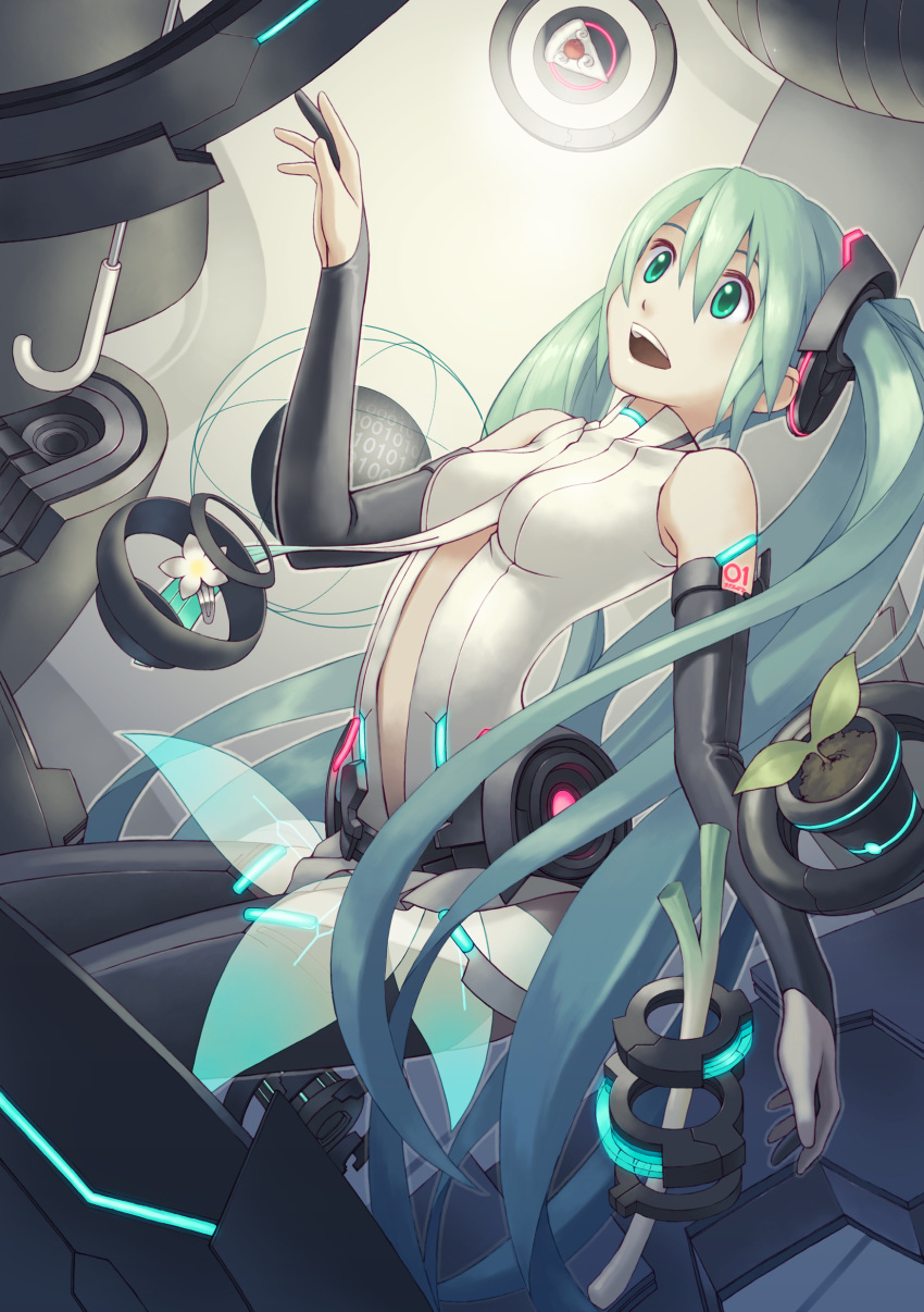 absurdres, aqua_eyes, aqua_hair, belt, bridal_gauntlets, elbow_gloves, fingerless_gloves, furuu