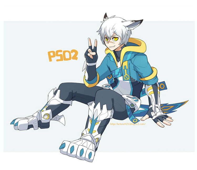 1boy, animal_ears, animal_feet, avatar_(pso2), black_pants, blue_jacket, boots, claws