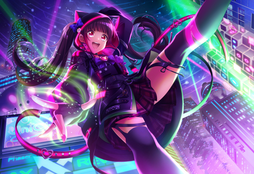 brown_hair, d4dj, hoodie, jacket, kaibara_michiru, long_hair, pink_eyes, smile