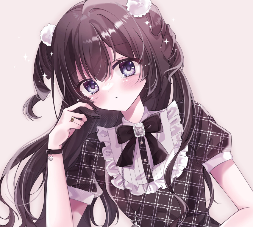 1girl, assault_lily, black_bow, black_bowtie, black_hair, black_nails, black_shirt, blue_eyes