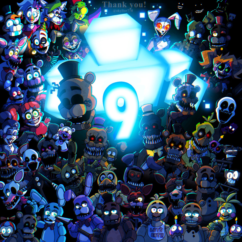 6+others, baby_(fnaf), balloon_boy_(fnaf), bonnie_(fnaf), brown_fur, character_request, chica, circus_baby_(fnaf)