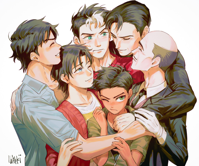 6+boys, absurdres, alfred_pennyworth, animification, artist_name, bald, batman_(series), black_hair