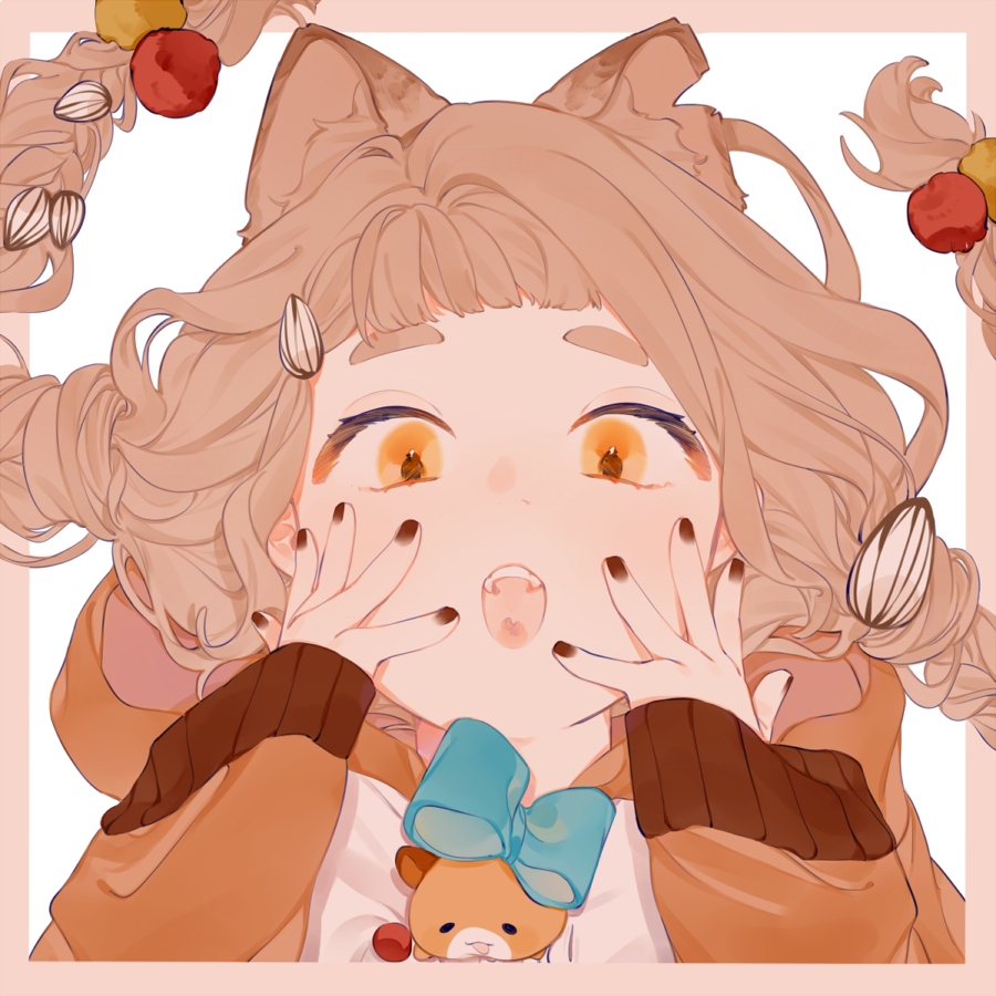 1girl, animal, animal_ear_fluff, animal_in_clothes, blue_bow, blue_bowtie, border, bow