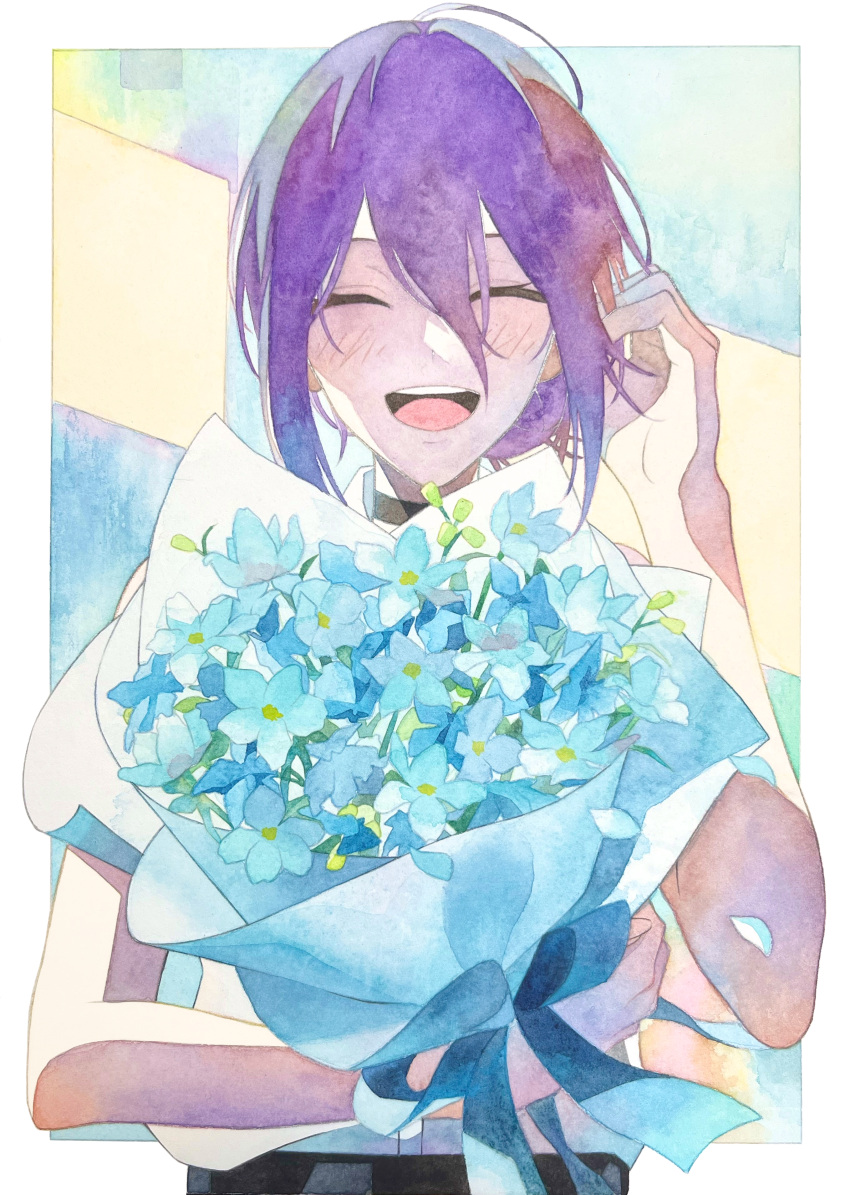 1girl, absurdres, acf_creator, black_choker, bouquet, chainsaw_man, choker, closed_eyes