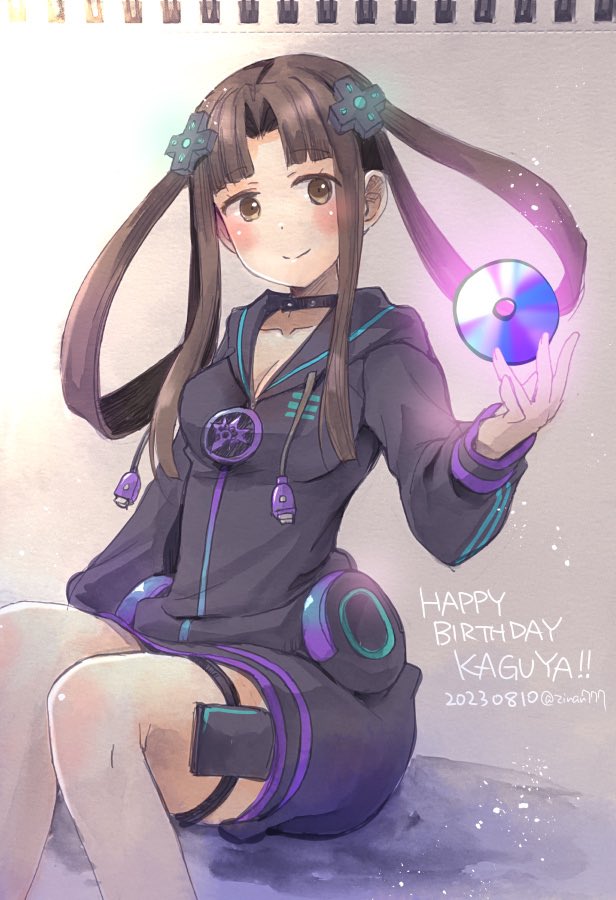 1girl, adult_neptune, adult_neptune_(cosplay), black_hair, breasts, brown_eyes, brown_hair, character_request