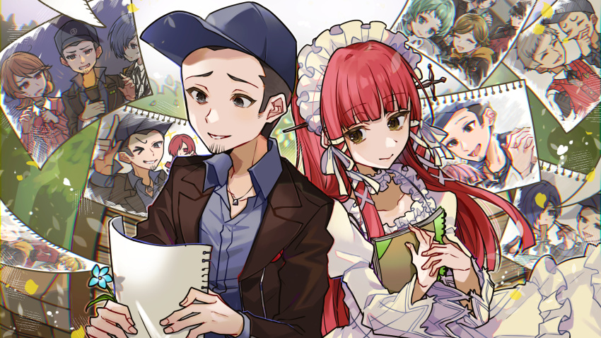 1boy, 1girl, aegis_(persona), amada_ken, aragaki_shinjirou, baseball_cap, black_hair, black_jacket