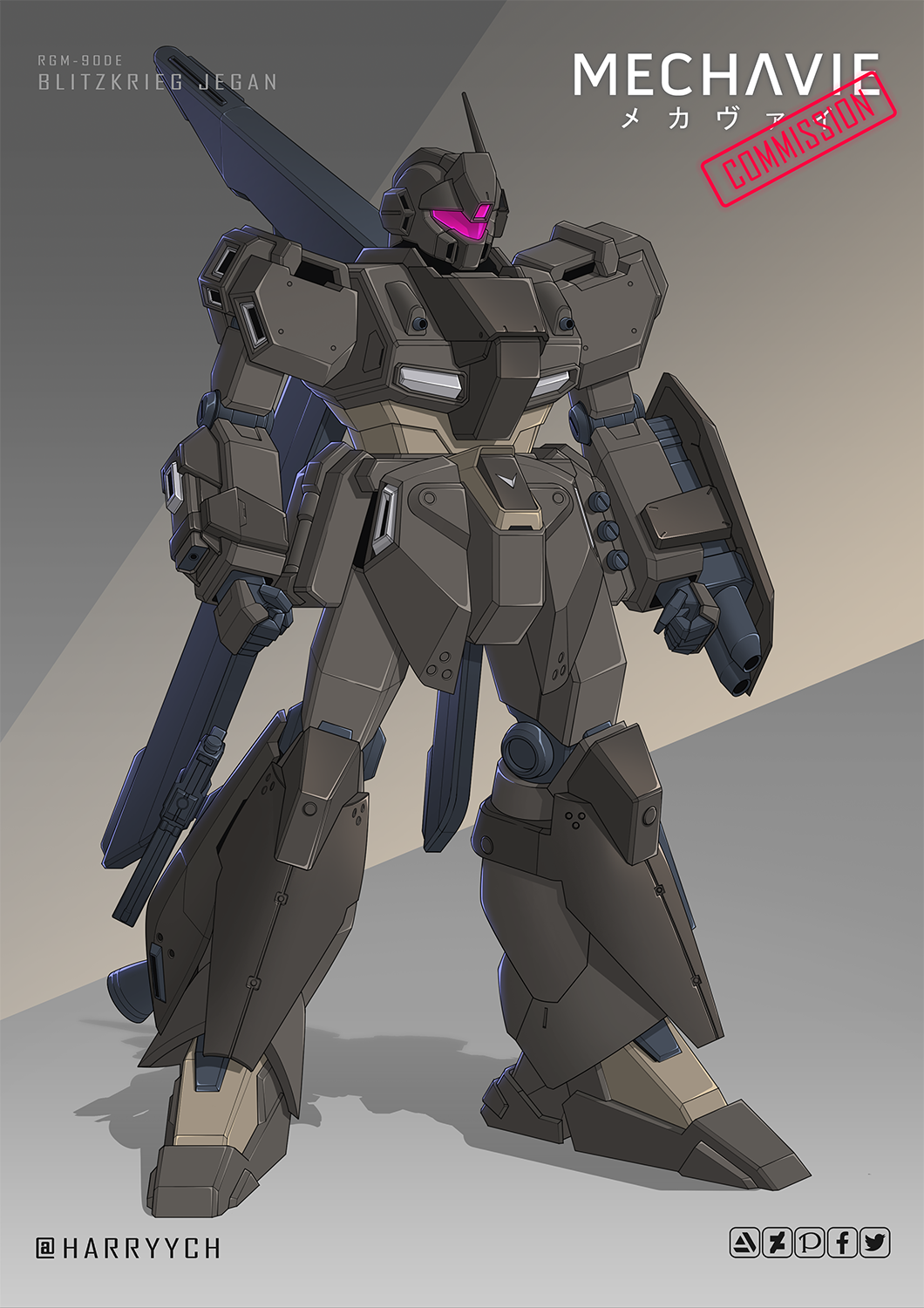assault_visor, character_name, clenched_hands, deviantart_logo, facebook_logo, full_body, gundam, harryych