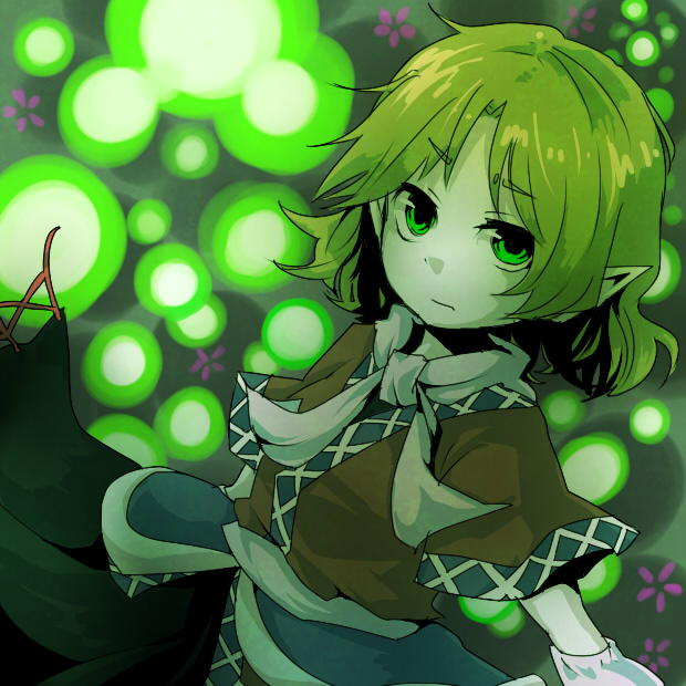 danmaku, dress, glowing, green, green_eyes, green_hair, mizuhashi_parsee, pale_skin
