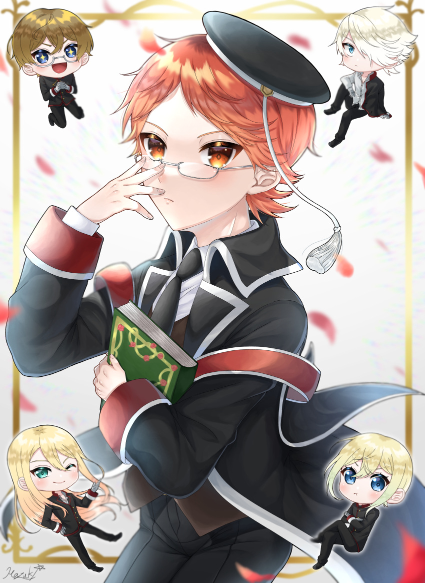 +_+, 5boys, :<, :d, :t, ;), absurdres, adjusting_eyewear