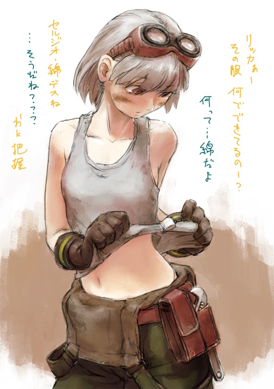 bob_cut, dirty, god_eater, god_eater_burst, goggles, goggles_on_head, kusunoki_rikka, mechanic