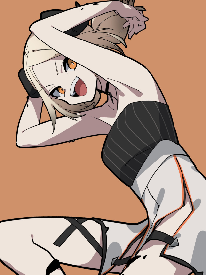 akahito_(akaironotanin), arknights, armpits, bare_shoulders, blonde_hair, choker, highres, horns