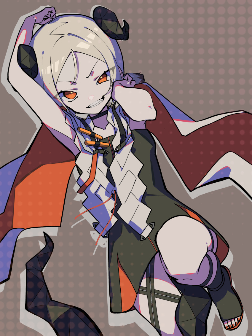 akahito_(akaironotanin), arknights, armpits, blonde_hair, choker, dragon_tail, highres, horns
