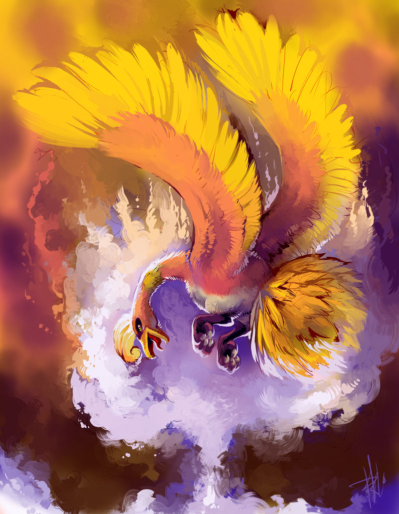 bird, digital_painting, fire, highres, ho-oh, no_humans, pokemon, pokemon_(creature)