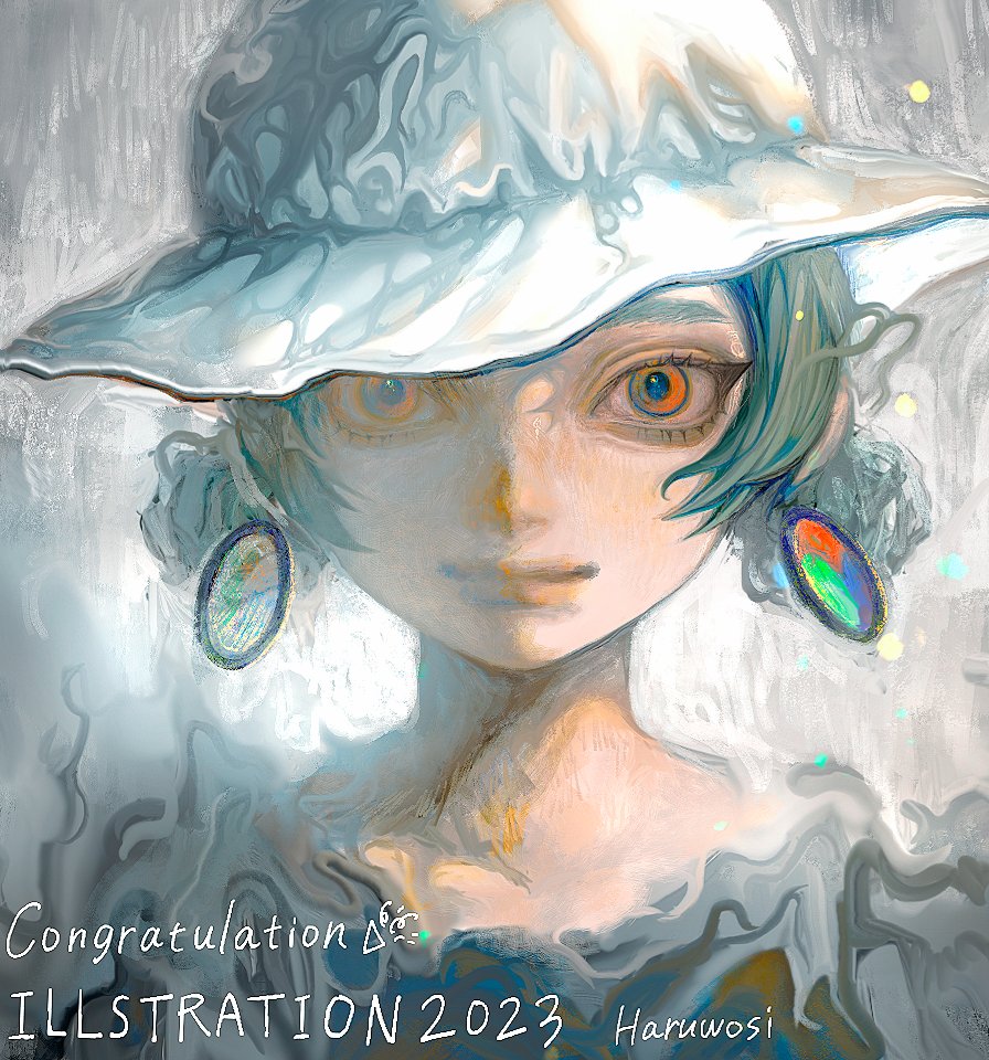 1girl, artist_name, blurry, blurry_background, closed_mouth, earrings, english_text, eyelashes