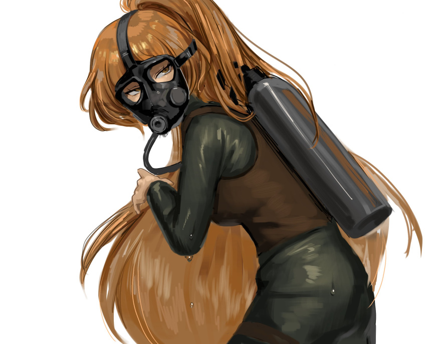 1girl, black_bodysuit, bodysuit, brown_vest, cowboy_shot, diving_mask, diving_suit, fkrnnmr