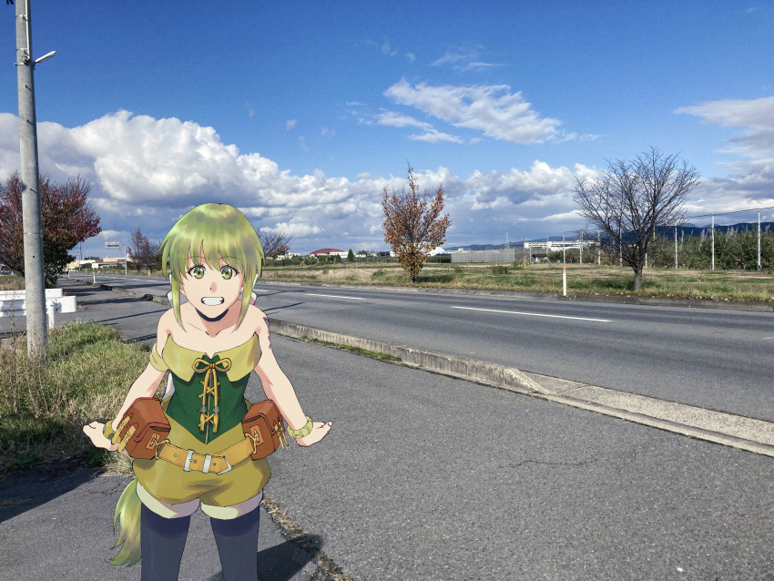 1girl, absurdres, bare_shoulders, choker, green_eyes, green_hair, highres, long_hair