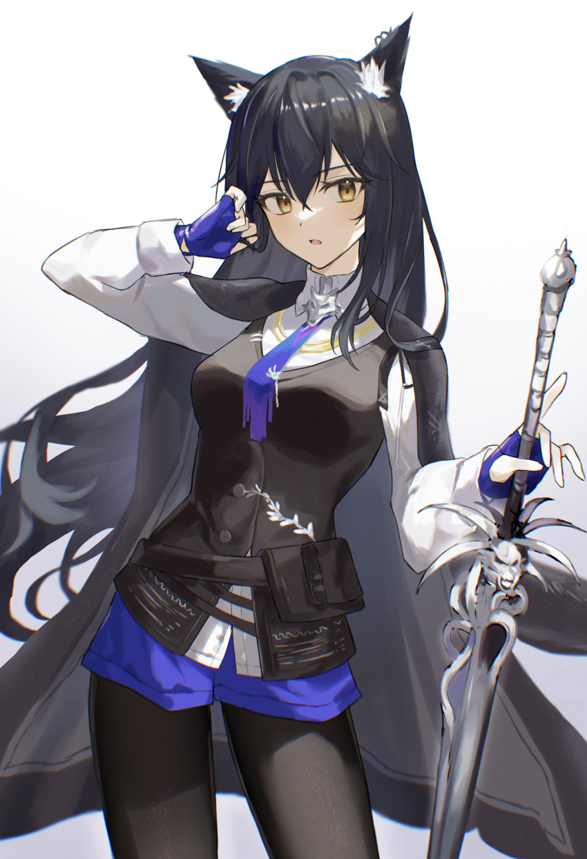1girl, 2naom8q6gt87292, absurdres, animal_ear_fluff, animal_ears, arknights, belt, belt_pouch