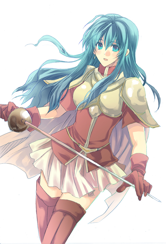 aqua_hair, armor, cape, eirika, epee, fire_emblem, fire_emblem:_seima_no_kouseki, fire_emblem_sacred_stones